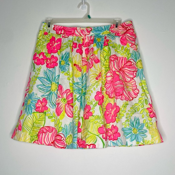 Lilly Pulitzer pleated A-line skirt “Neon Hibiscus" floral print pockets Size 12 - Picture 2 of 16